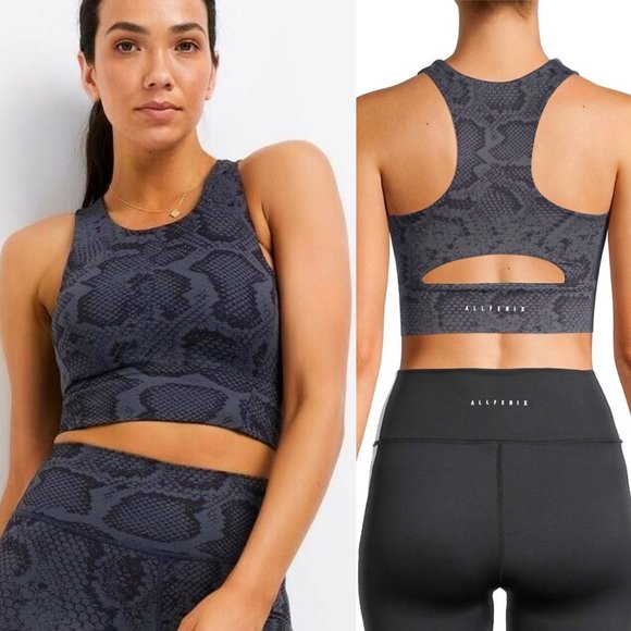 All Fenix Snake Snakeskin Blue Grey & Black Longline Sports Bra - Picture 1 of 11